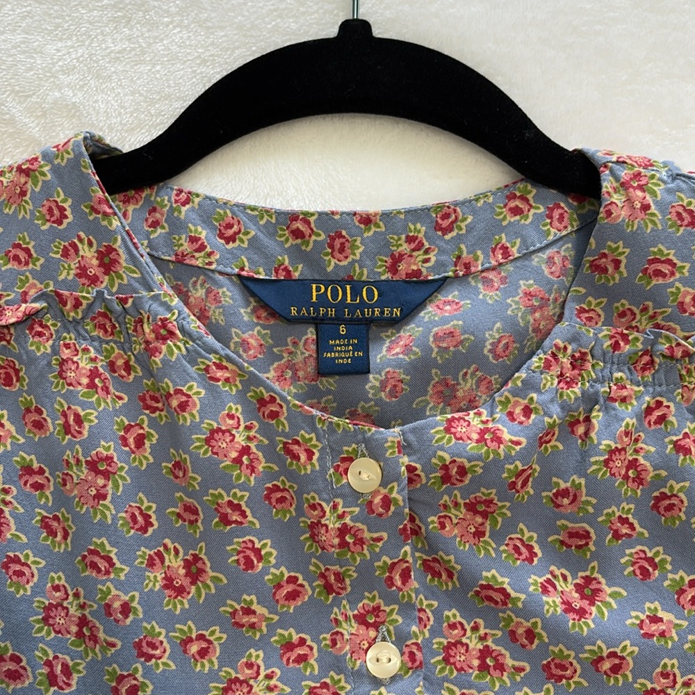 Girls Dress - Polo Ralph Lauren Kids Child Blue Floral Ruffle Flowers Size 6 - Picture 3 of 4
